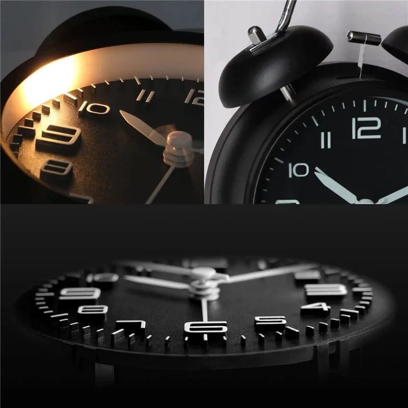 Metal Frame Twin Bell Alarm Clock 3D Dial Backlight Loud