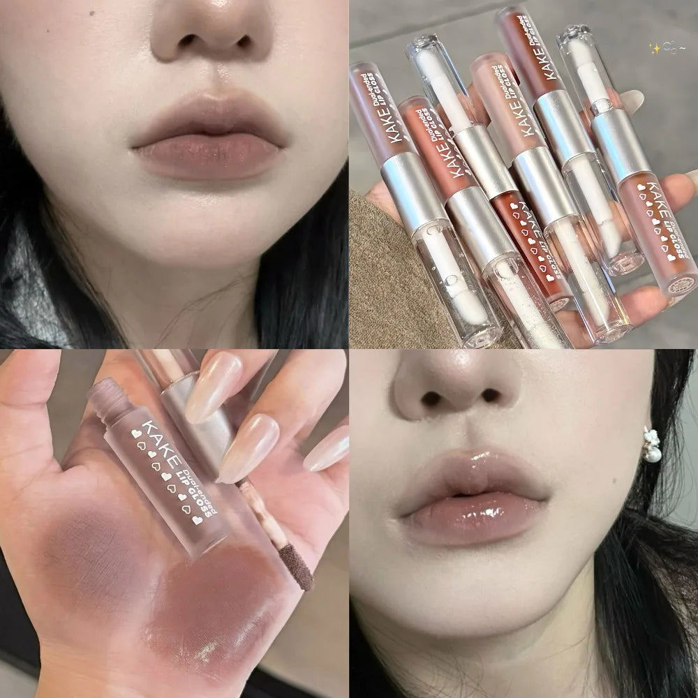 2-in-1 Liquid Lipstick Matte Lip Clay High-shine Gloss Ash Brown Pen Zpaxo