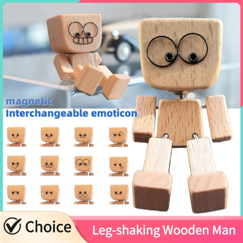 Leg-Shaking Wooden Man Car Dashboard Figurine | Magnetic Decor Car Dashboard Ornament Zpaxo