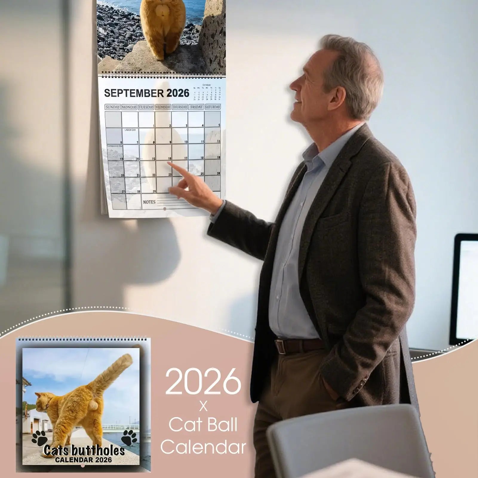 2026 Funny Cat Calendar 12 Month Wall Hanging Memes Humor Monthly