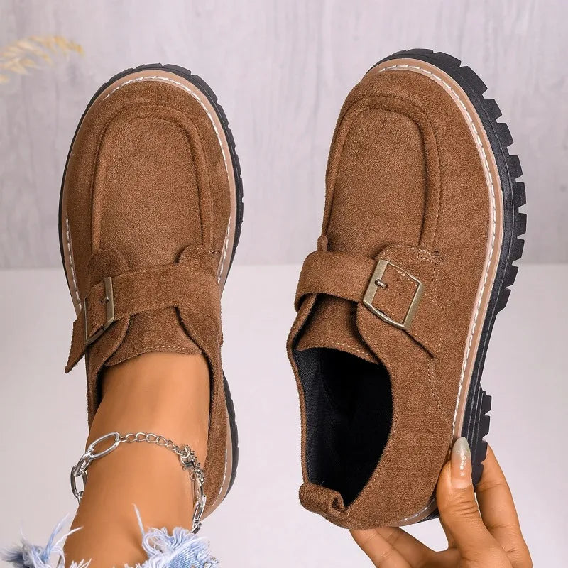 Women Loafers Round Toe Chunky Sole Shoes Women Slip-On Casual Shoes Anti-Slip Retro Flats Sneakers Women Zapatos De Mujer Zpaxo