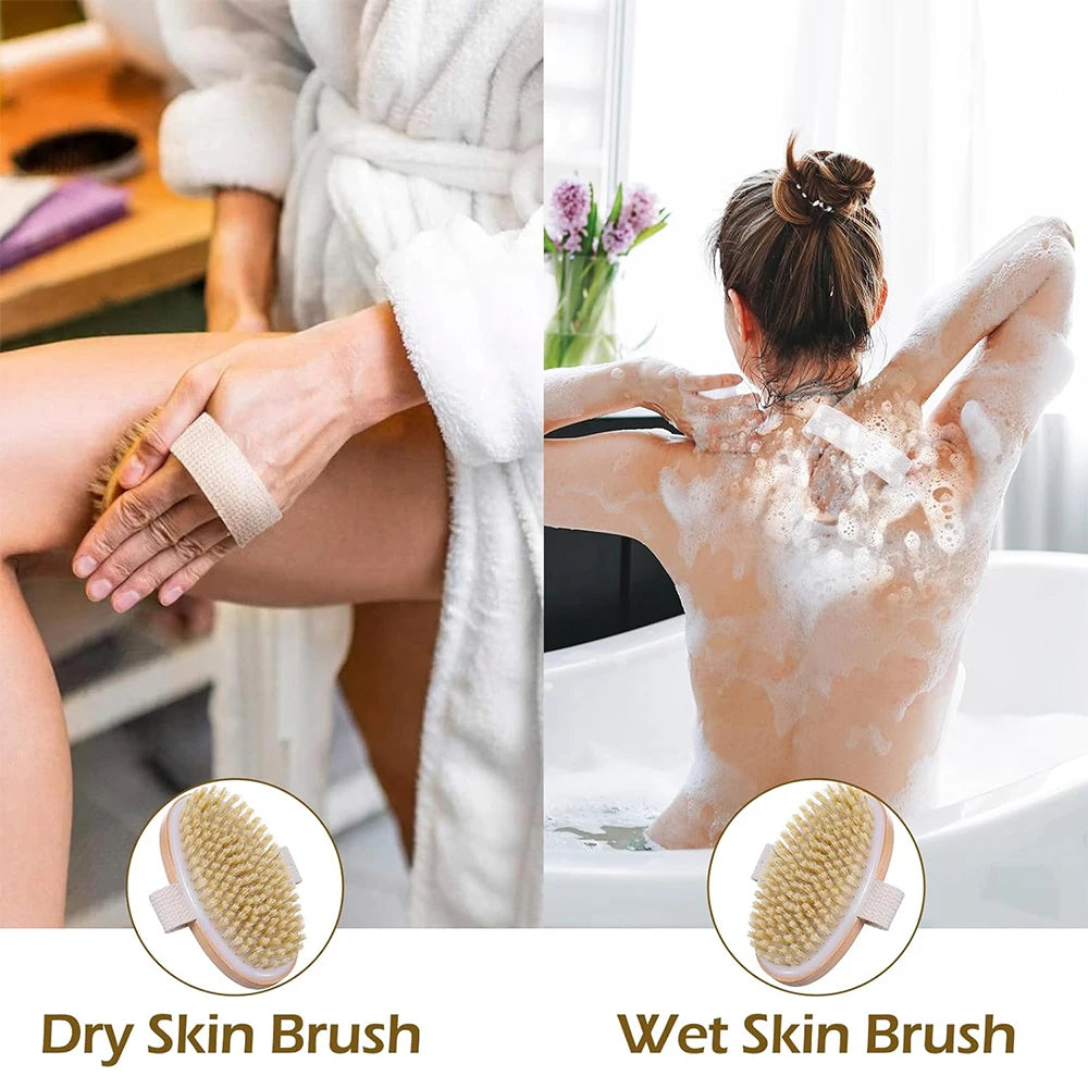 Natural Bristle Body Brush Exfoliating Dry Body Brushing Soft Bristles for Bath Home Use Zpaxo