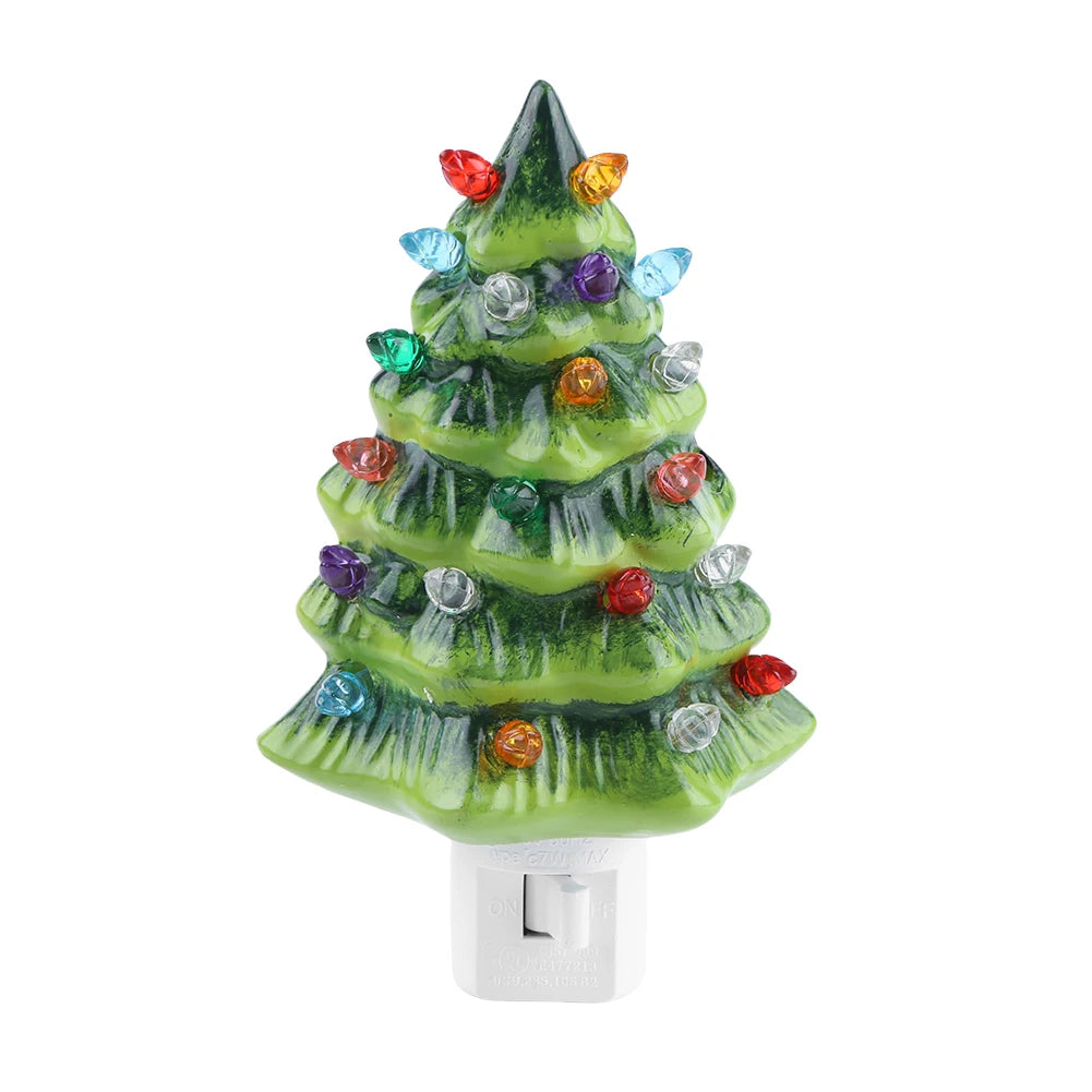 UK-Plug Resin Christmas Tree Night Light Vintage Christmas Tree Wall Plug in Night Light Decorative Tree Nightlight for Room Zpaxo green