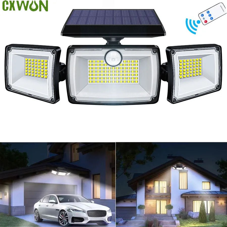 Solar Lights Outdoor 3 Heads Flood LED Security Light Waterproof PIR Zpaxo