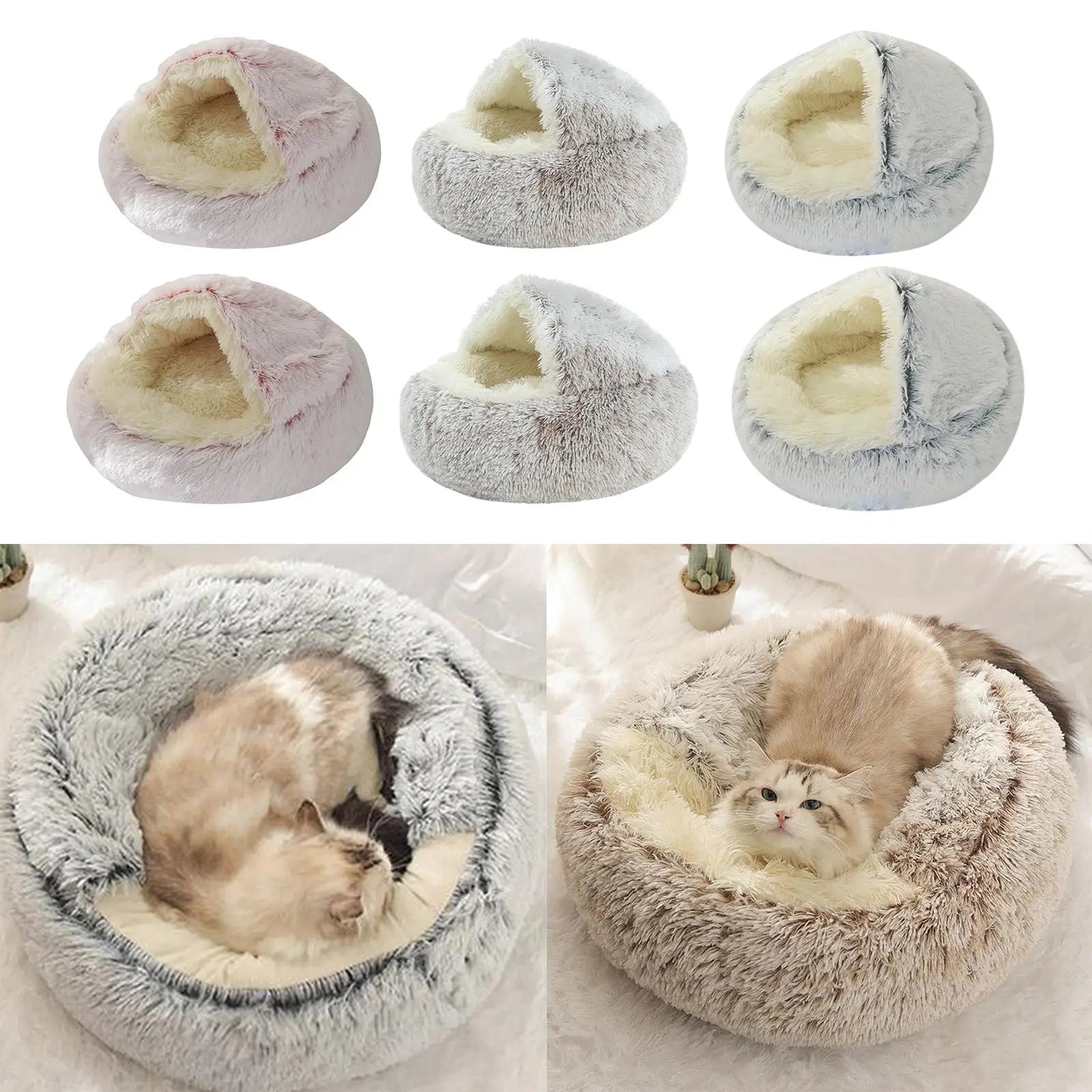 Self Warm Plush Hooded Pet Bed Round Fluffy Soft Cat Cushion Dog 1 Zpaxo