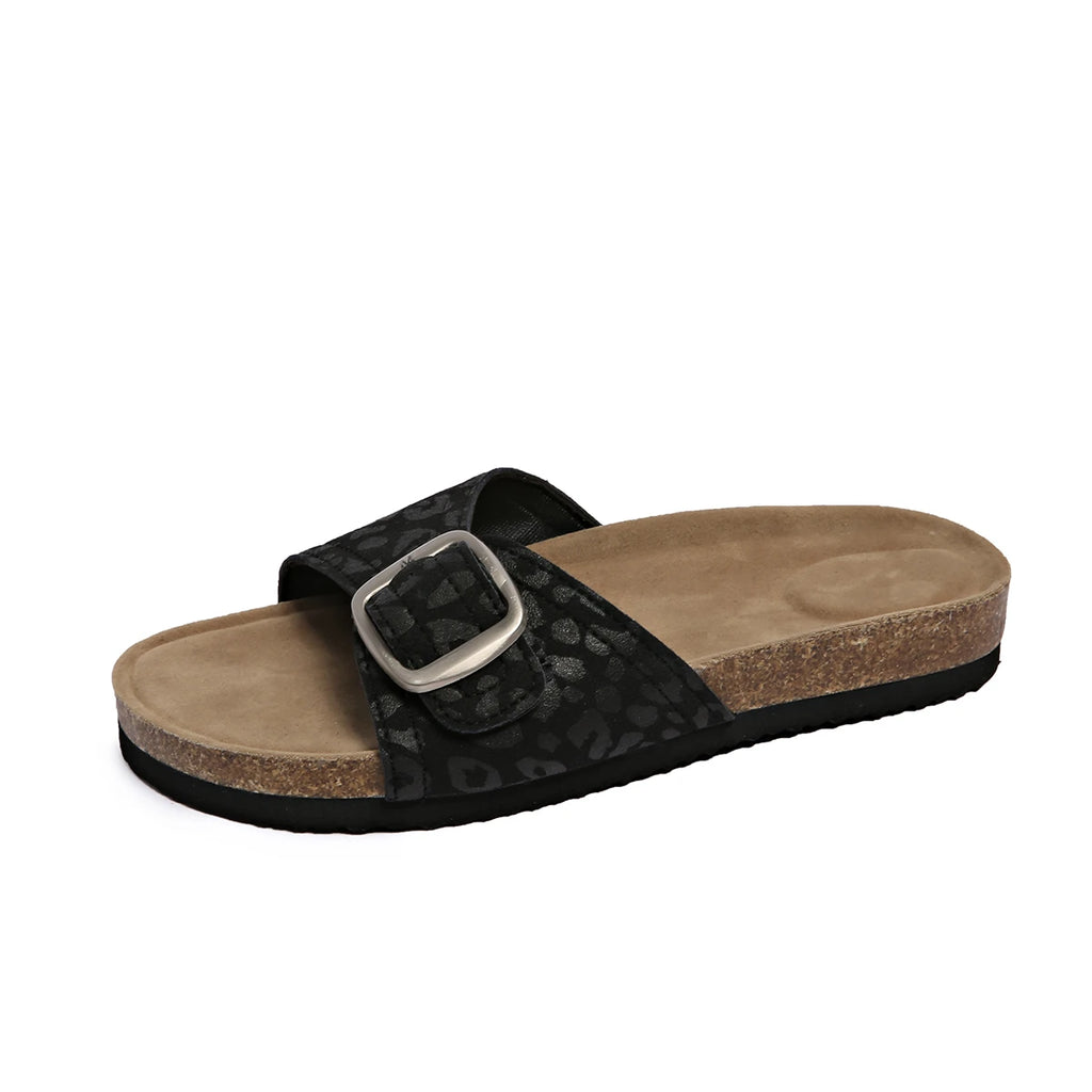 Summer Women's Leopard Print Cork Thick Soled Slippers Woman Non-slip