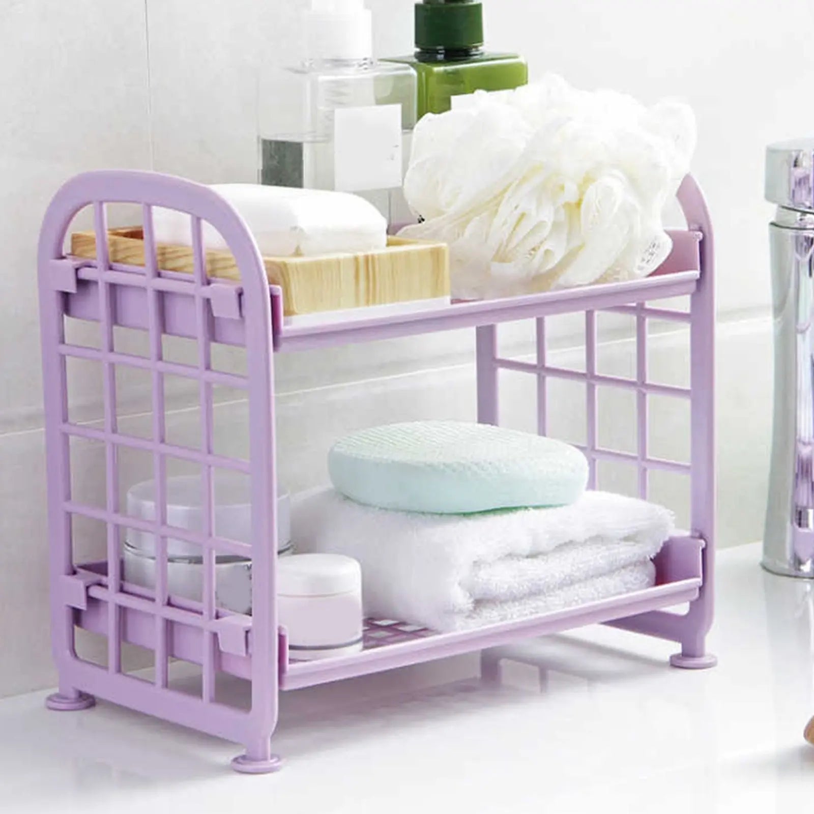 2 Layers Plastic Bathroom Storage Shelf Kitchen Countertop Organizer