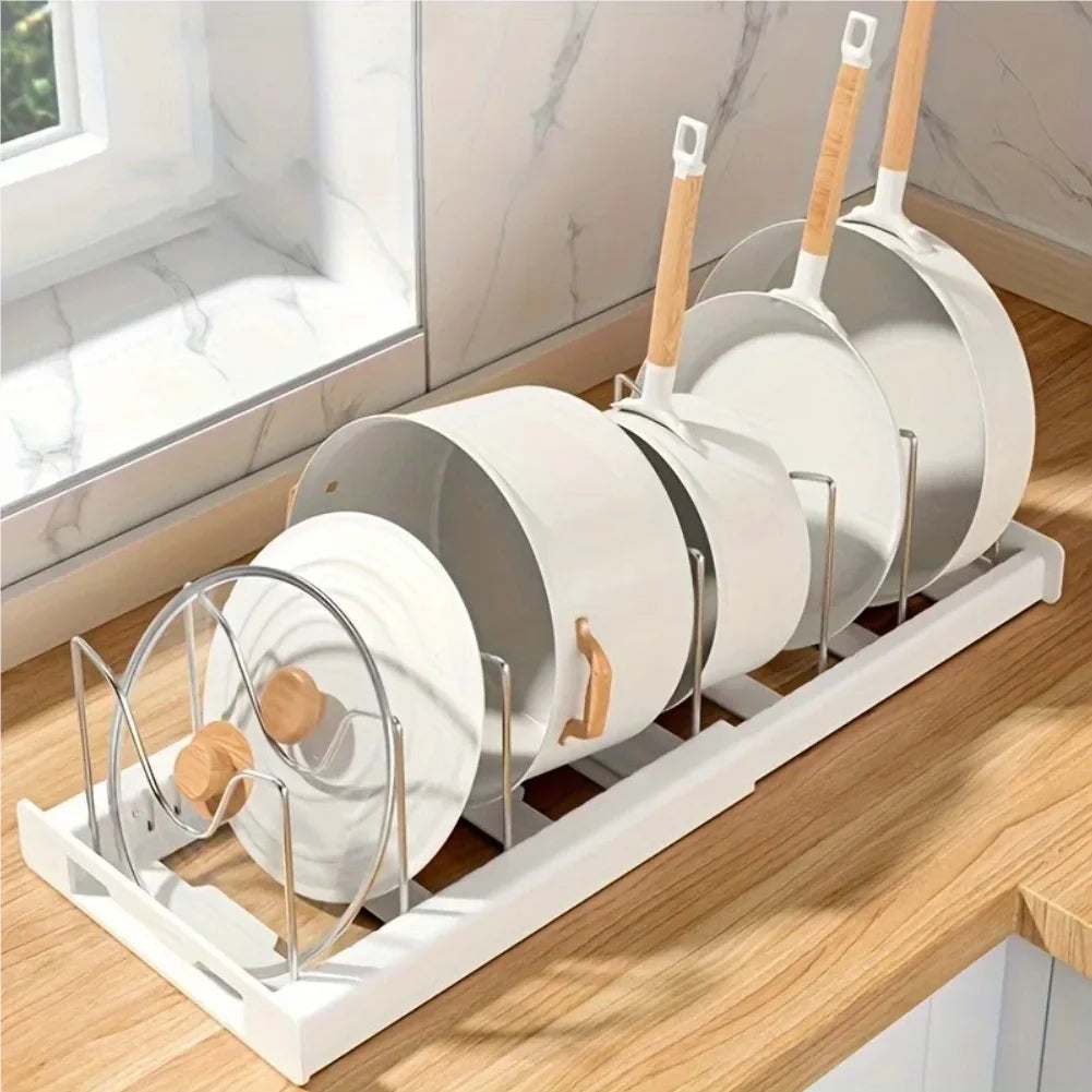 Expandable Kitchen Cabinet Pot Organizer Rack, Adjustable Divider, Multi-purpose Pots And Pans Storage Solution Zpaxo