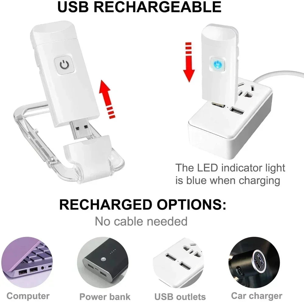 LED Clip-On Book Light – Amber, USB Rechargeable, 3 Brightness Clip-On Reading Light Zpaxo