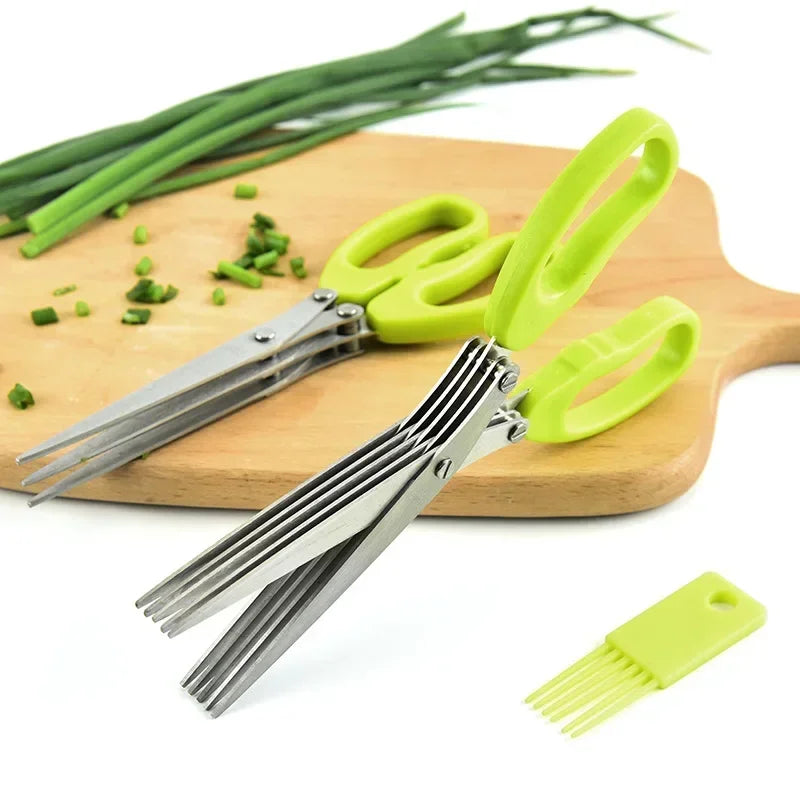 Multi-Layer Stainless Steel Herb & Scallion Scissors | 3 & 5 Blade Herb Scissors Zpaxo