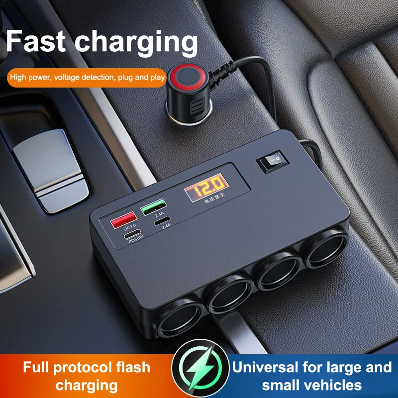 120W USB & USB-C Car Charger Fast Charging + Voltage Display