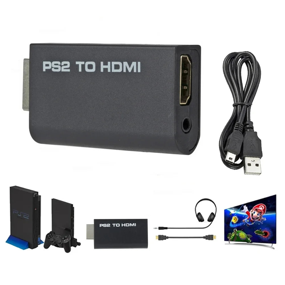 PS2 to HDMI Converter Adapter 480i/480p/576i + 3.5mm Audio Gaming Video Adapter Zpaxo