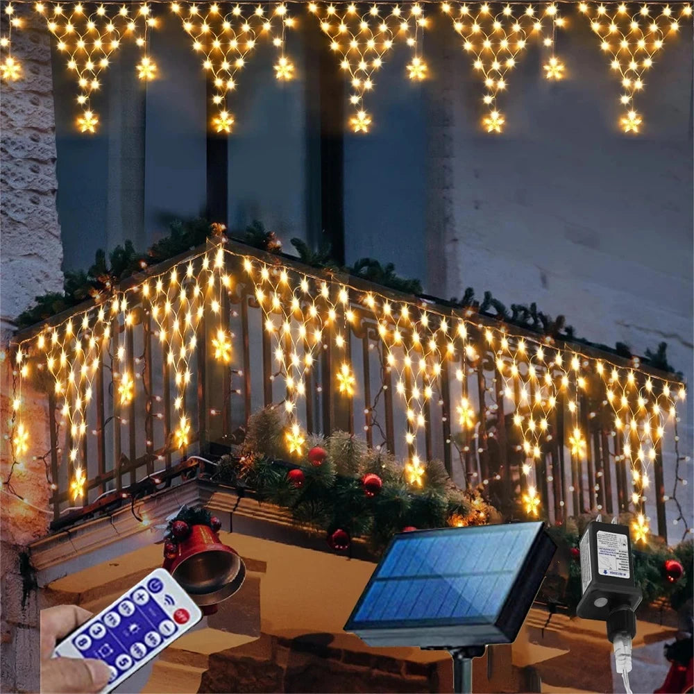 Solar Net Lights Outdoor Curtain Fairy Lights Hanging Stars LED String EU Plug Lamp for Wedding Party Holiday Christmas Decor Zpaxo