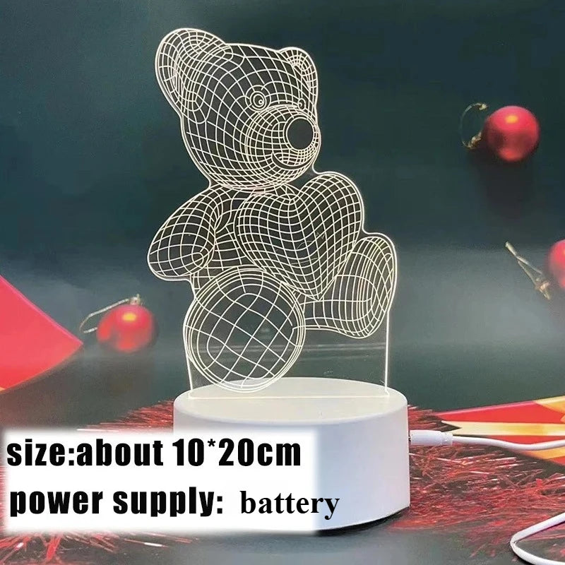 New Battery Style 3D Acrylic Bear Lamp USB LED Night Light for Bedroom Home Birthday Wedding Gifts Creative Bear Design Decor Zpaxo battery bear