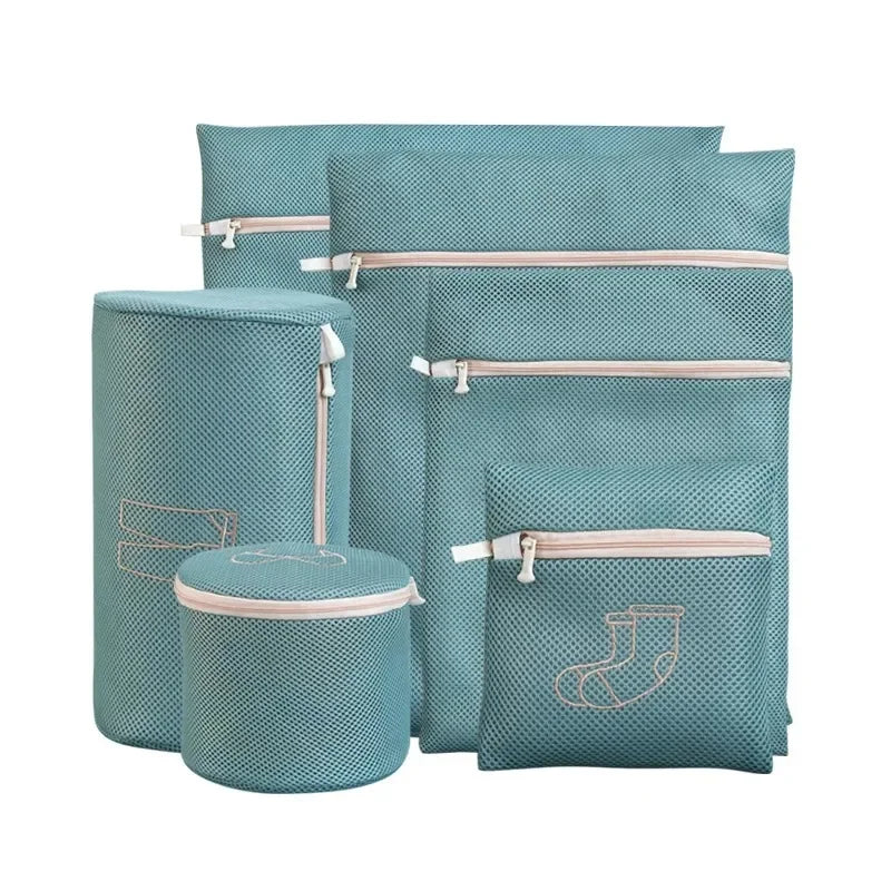 6 Size Embroidery Washing Machine Laundry Lingerie Bag Underwear Bra Socks Wash Net Large Capacity Clothes Storage Organizer Zpaxo 6pcs Green
