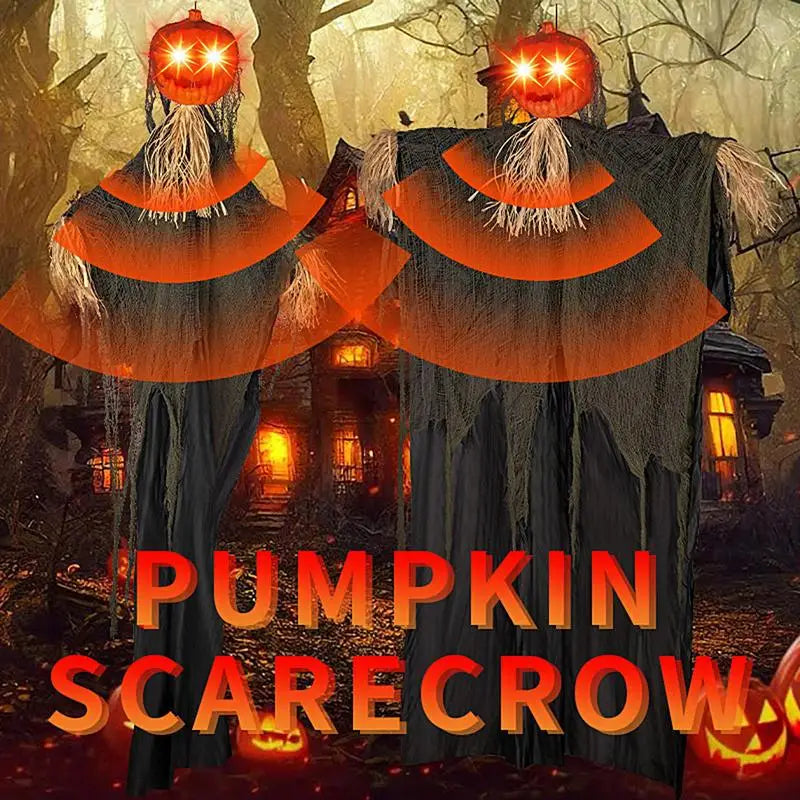 2023 Halloween Hanging Pumpkin Scarecrow Glowing Eyes Scary Voice
