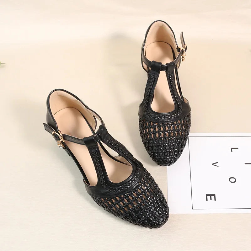 Versatile Summer Hollow Out Womens Shoes Breathable Woven Closed Toe Zpaxo