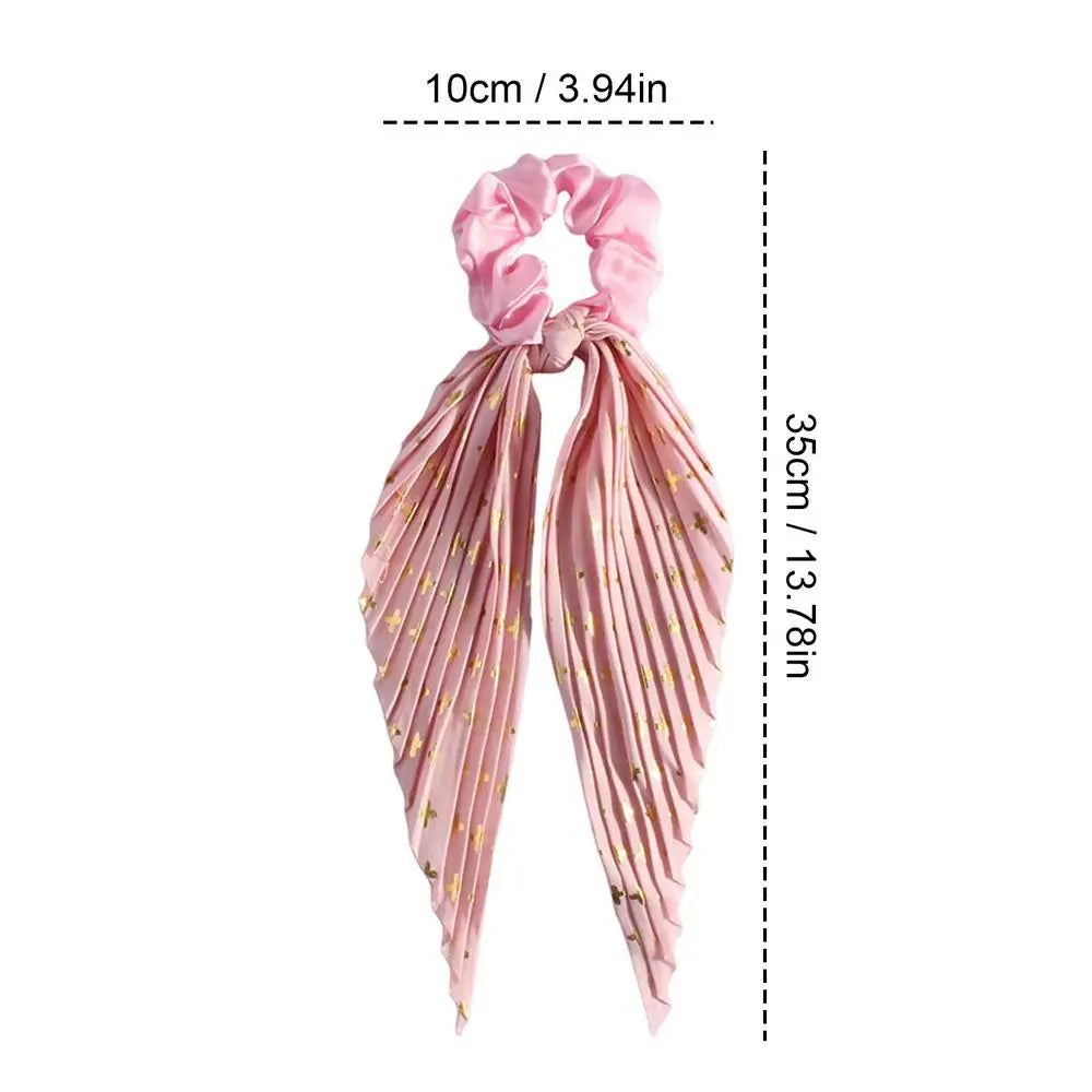 1PC Flower Print Bow Satin Long Ribbon Ponytail Scarf Tie Scrunchies Women Girls Elastic Bands French Headdres Hair Accessories Zpaxo Pinks