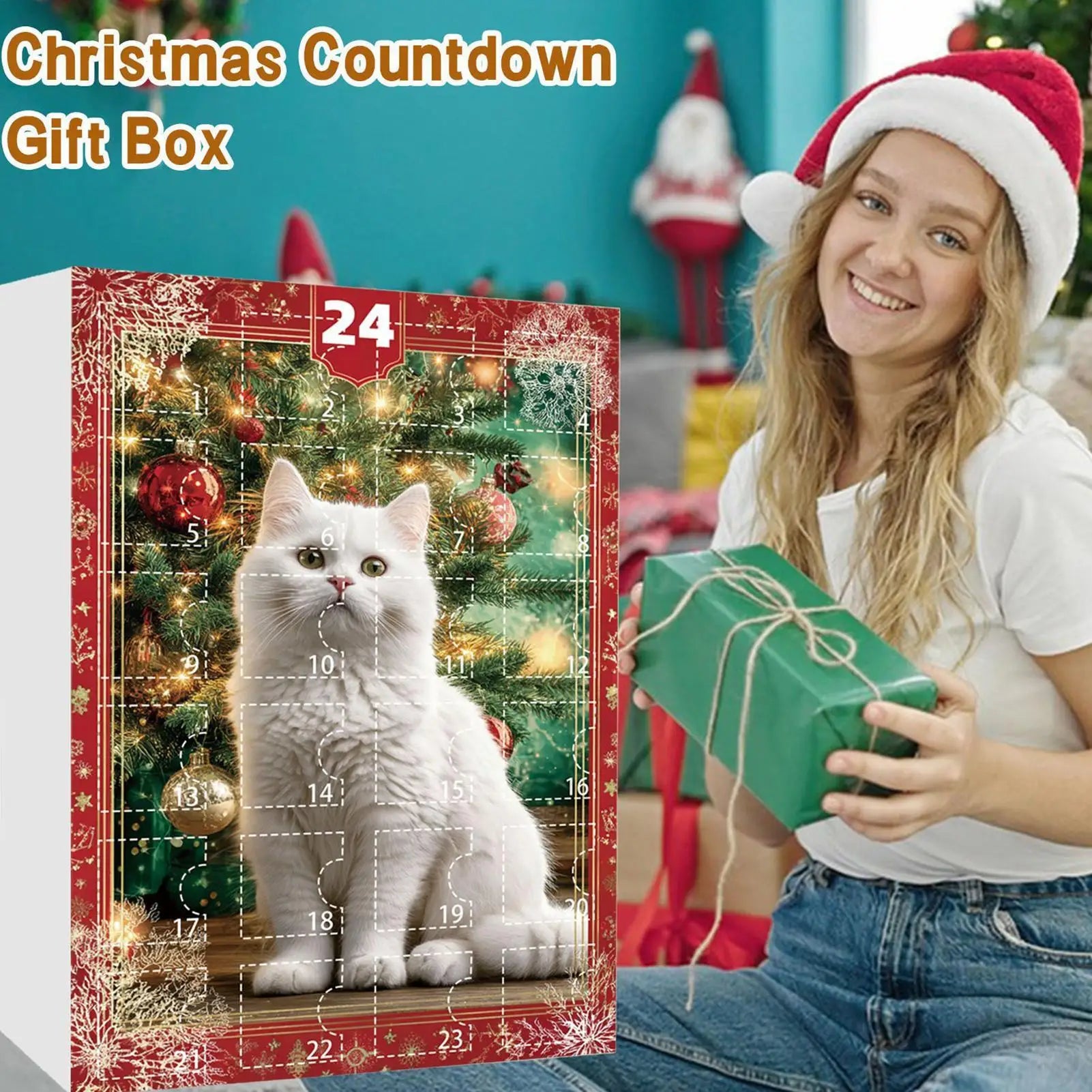 Cat Advent Calendar 24 Days Countdown 2D Acrylic Kitten Ornaments