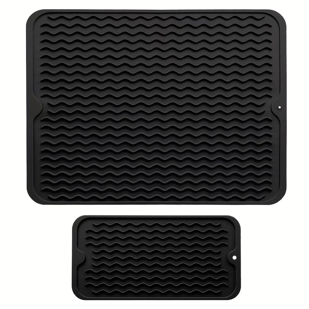 Non-slip Silicone Dish Drying Mats Heat-resistant Kitchen Zpaxo Black 40x30 30x15 2pcs