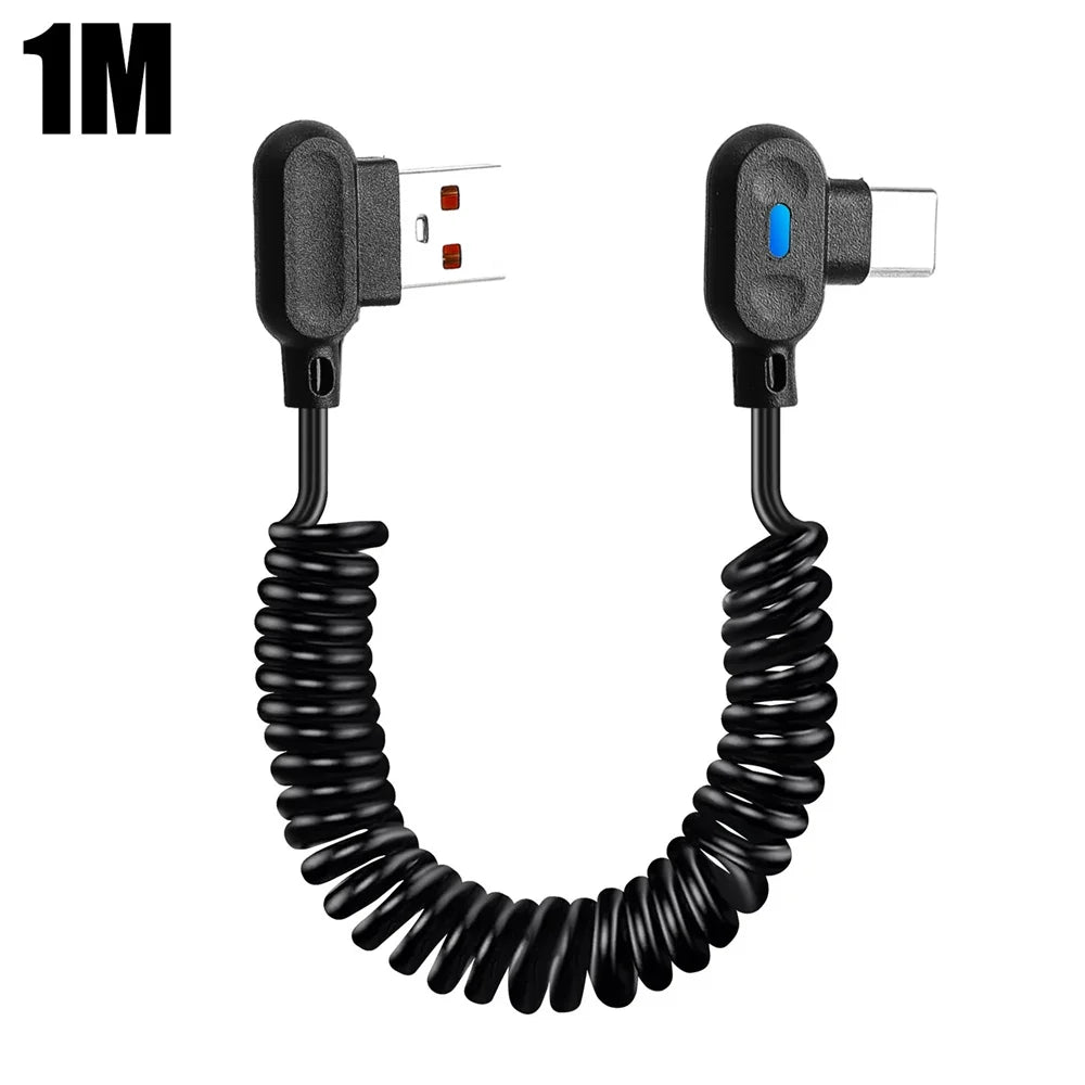 120W USB-C Elbow Retractable Fast Charging Cable | 6A USB-C Charging Cable Zpaxo 1m Cable