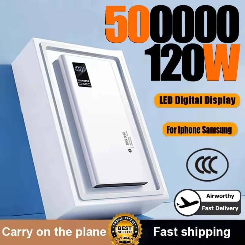 500000mAh Power Bank 120W Super Fast Charging Large Capacity Powerbank Portable Battery For iPhone Samsung Huawei Zpaxo