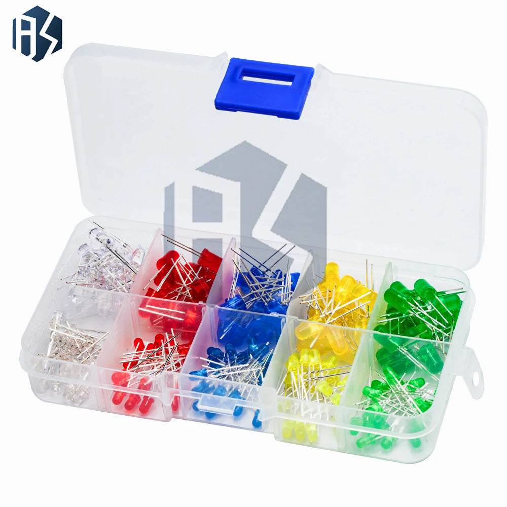 RGBYW Mixed Professional LEDs (200pcs) – 3mm/5mm 2-3.5V 20mA, Stackable Storage Box Included Zpaxo