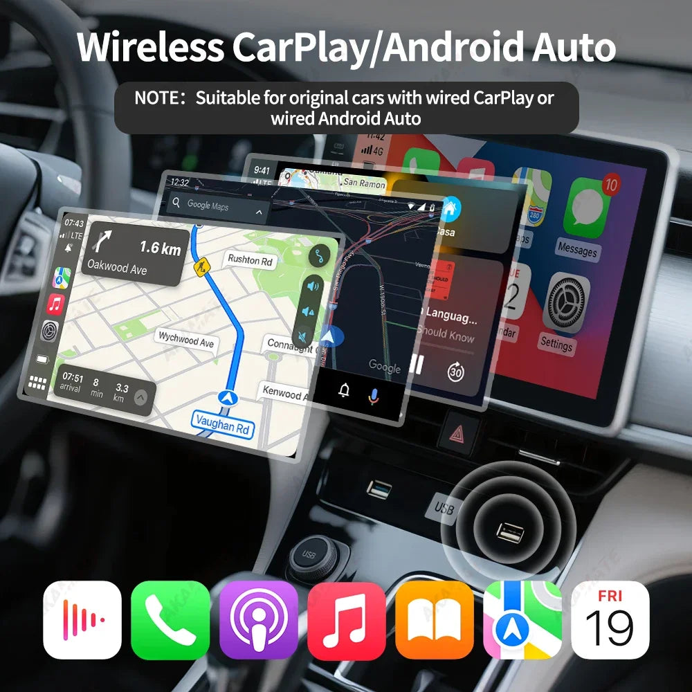 Wireless Carplay Android Auto 1 Adapter AI Smart Box Dongle Wired Car Zpaxo