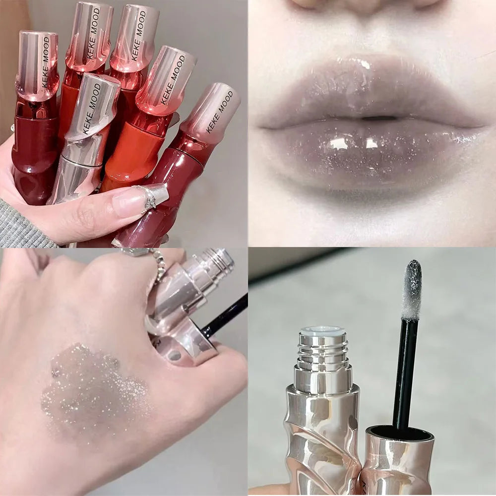 Crystal Nude Gray Glossy Lip Stain Mirror Korean Glaze Sheer Glitter Zpaxo 01