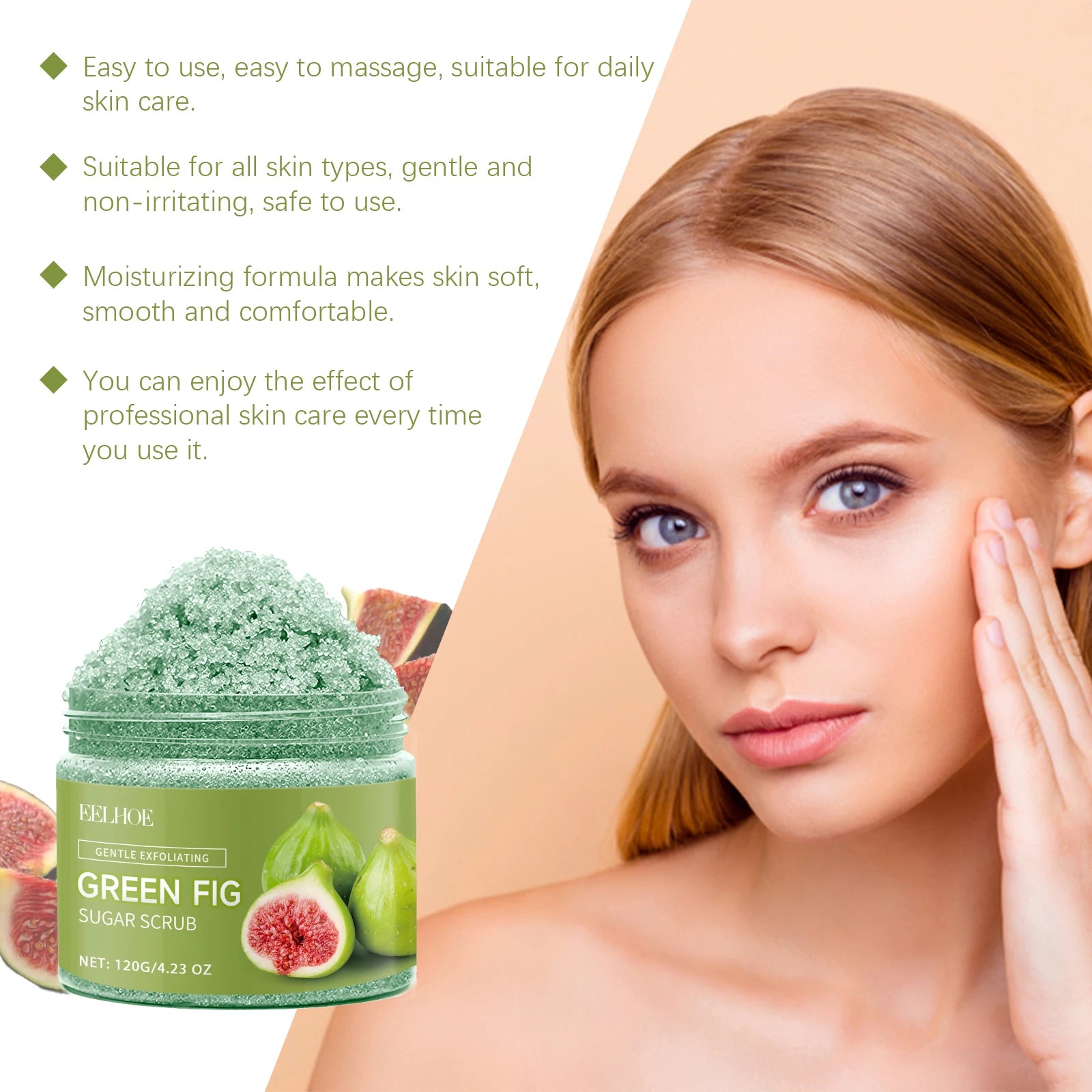 EELHOE Green Fig Sugar Scrub Gentle Exfoliation Smooth Skin Deeply Moisturize Improve Skin Elasticity Fresh Fruity Aroma 120g Zpaxo