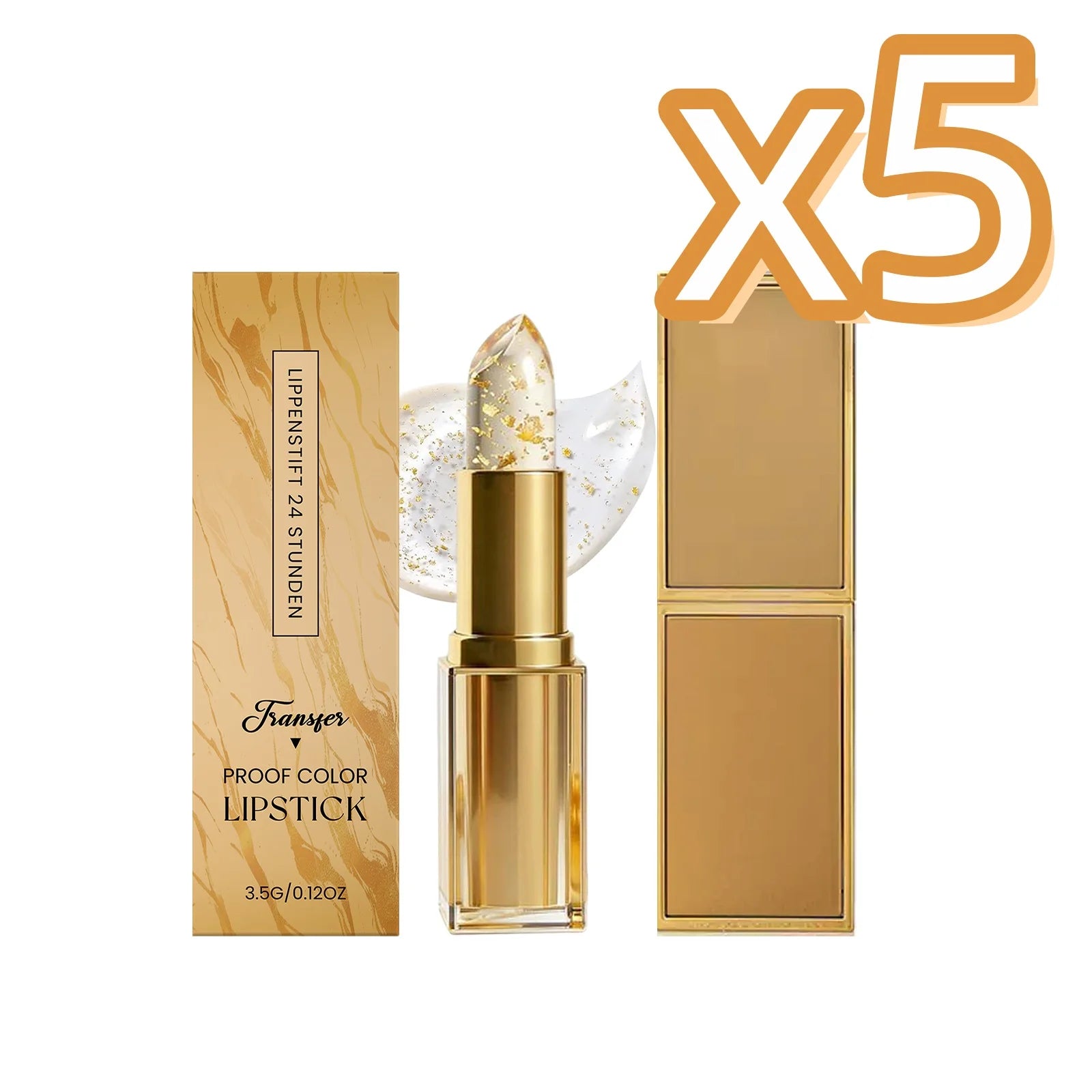 Gold Foil Color Changing Lipstick – Long-Wear Glossy Lip Balm Color Changing Lipstick Zpaxo 3.5g Boxed x 5
