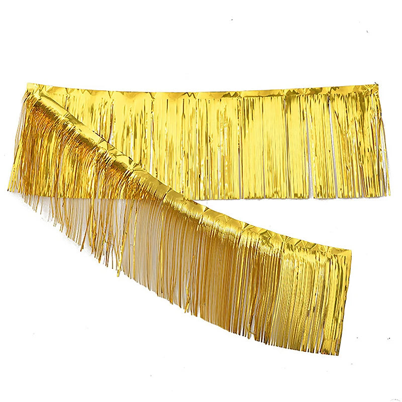 2m Glitter Tassels Fringe Banner Shinny Gold Metallic Foil Tassel