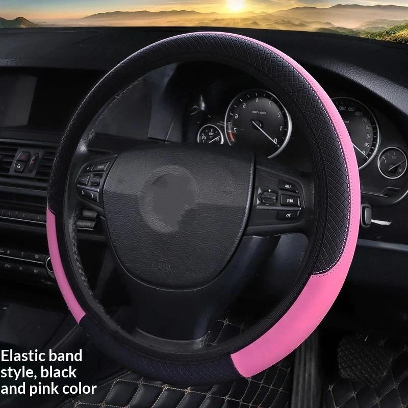 Universal Faux Leather Steering Wheel Cover – 37–38cm Fit