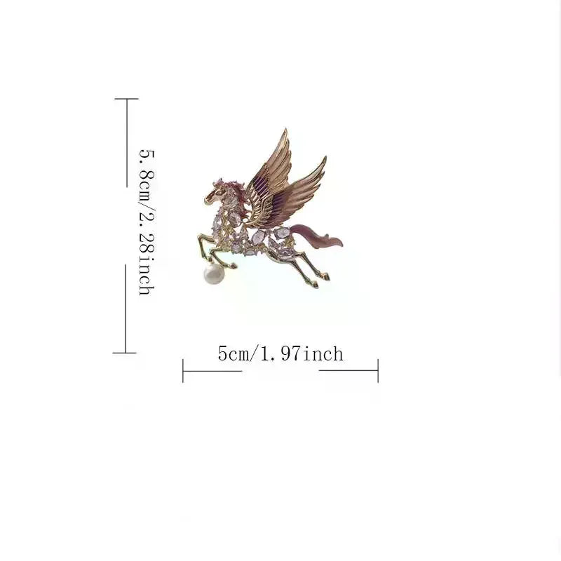 Light Luxury Crystal Wing Horse Brooches Women Fashiona Sweater Coat Zpaxo