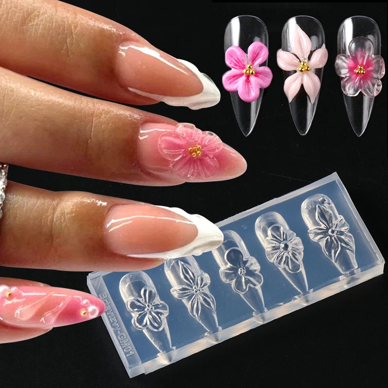 3D Flower Silicone Nail Mold Lily Hibiscus Petals Carving Template