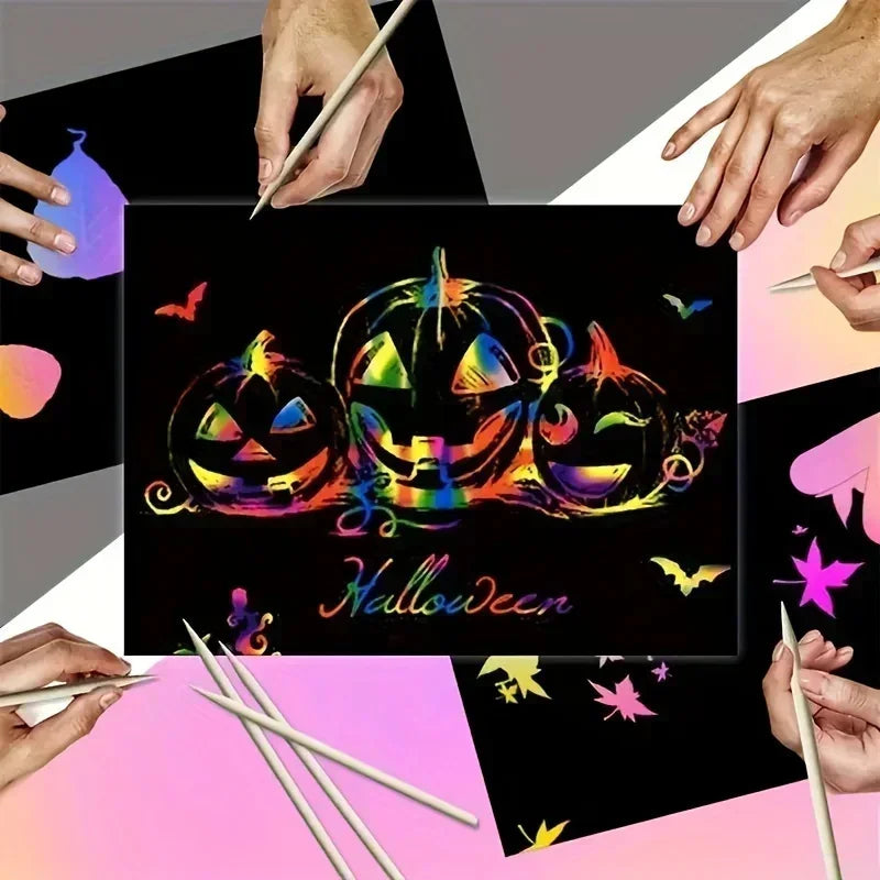 50pcs Magic Scratch Paper 5pcs Bamboo Pens Scratch Rainbow Art Paper Scratch Painting Kit with 5 Wooden Sticks Birthday Gift Zpaxo