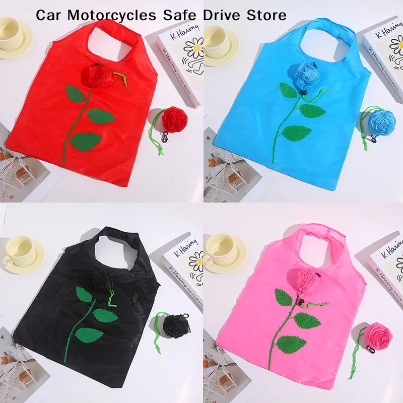 Rose Flower Foldable Shopping Bag Portable Large Capacity Folding