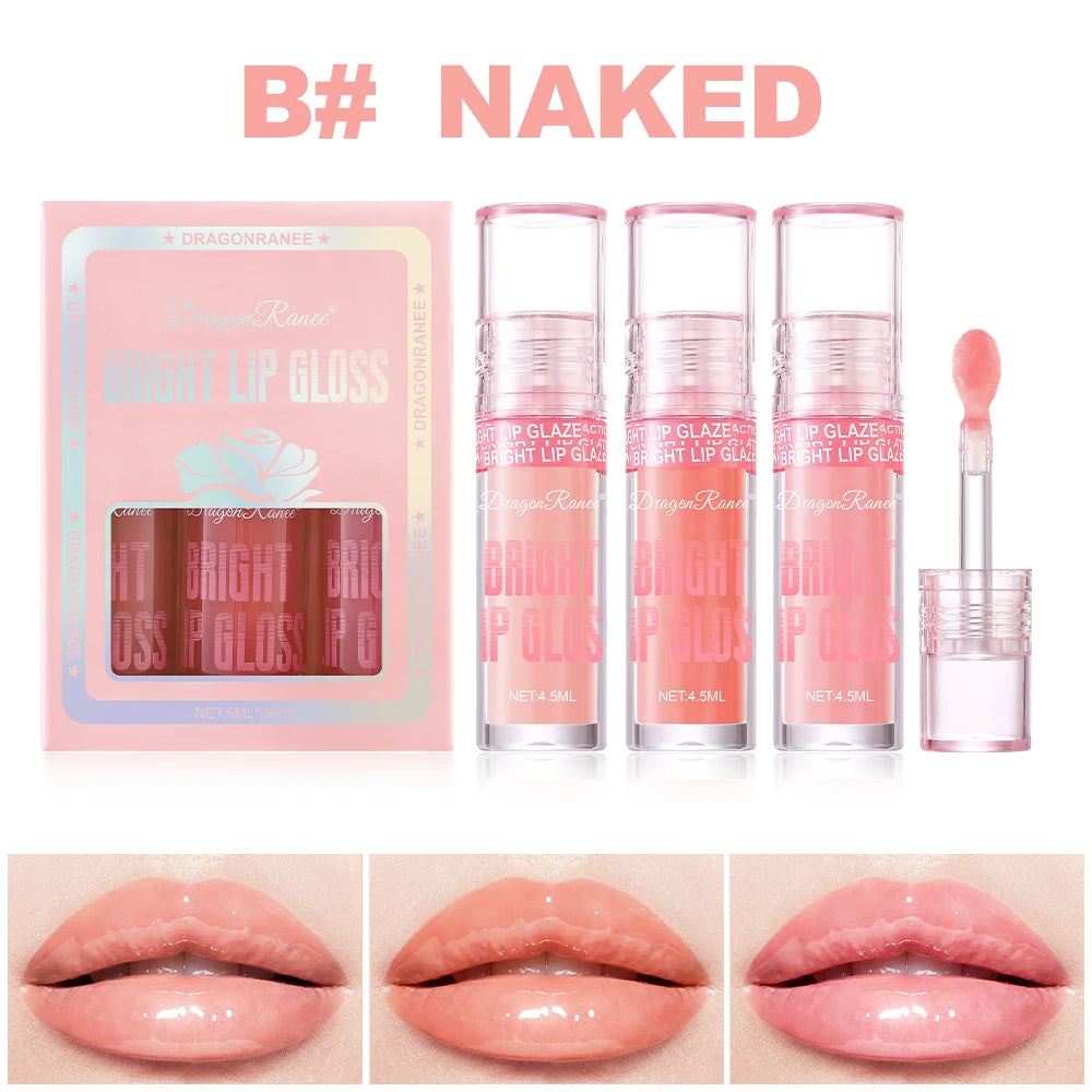 Three-Piece Lip Gloss Set, Moisturizing, Non-Greasy, Fine Shimmering Pearlescent Red and Orange, Versatile for Daily Use, Holiday Gift Lip Gloss Set Zpaxo Dr136B