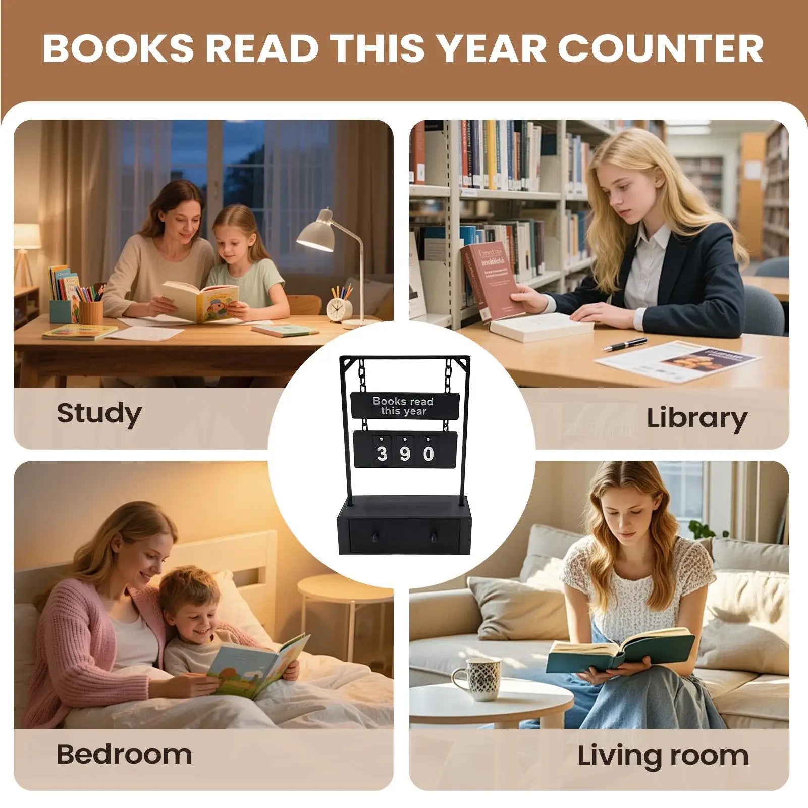 Books Read This Year Counter Goal Tracking Display Desk Sign