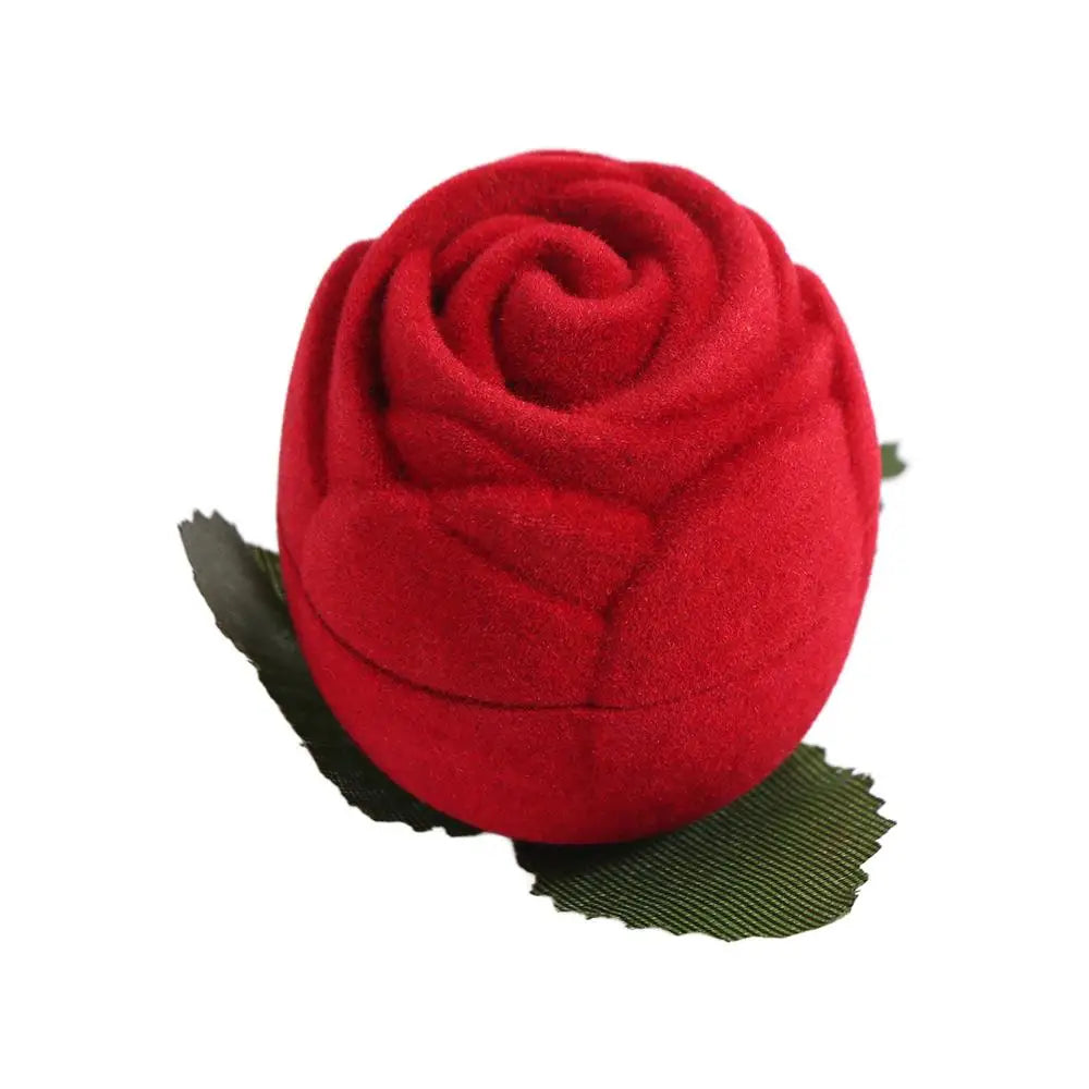 Red Flower Stem Ring Holder Velvet Jewelry Box Wedding Engagement