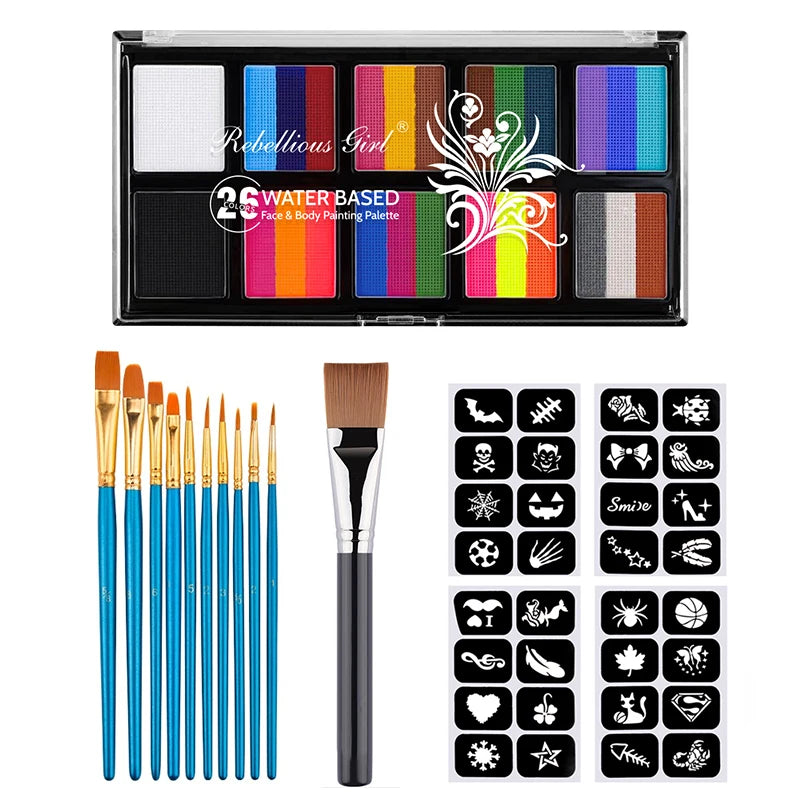 10-grid 26 color Water-Based Body Paint Palette,Easy-to-Clean Face & Body Paint Palette with Brushes,Body Paint Makeup for Party Zpaxo SET-D