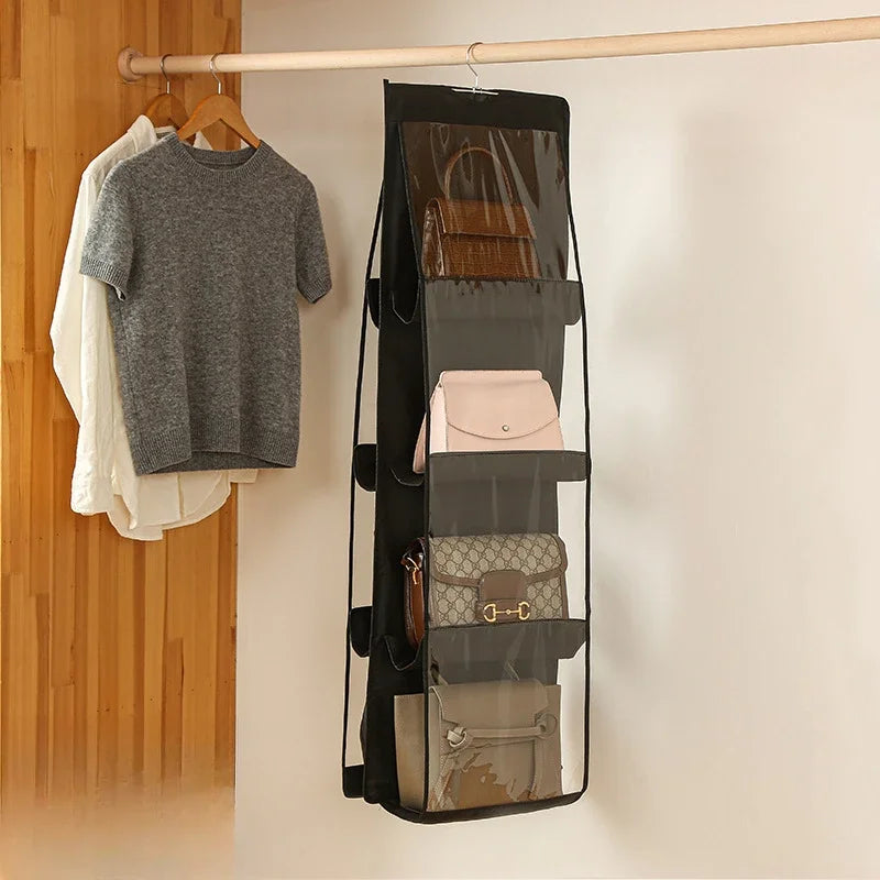 8 Pockets Fabric Handbag Organizer Storage Rack Non-Waterproof Closure Space-Efficient Multipurpose Closet Purse Hanger Zpaxo black