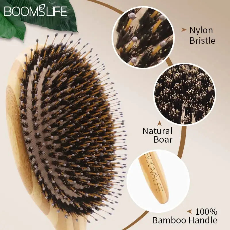Boar Bristle Hair Brush Women Wood Bamboo HairBrush Professional Curly Airbag Scalp Brush Comb for Hair Beauty Care Salon Tools Zpaxo