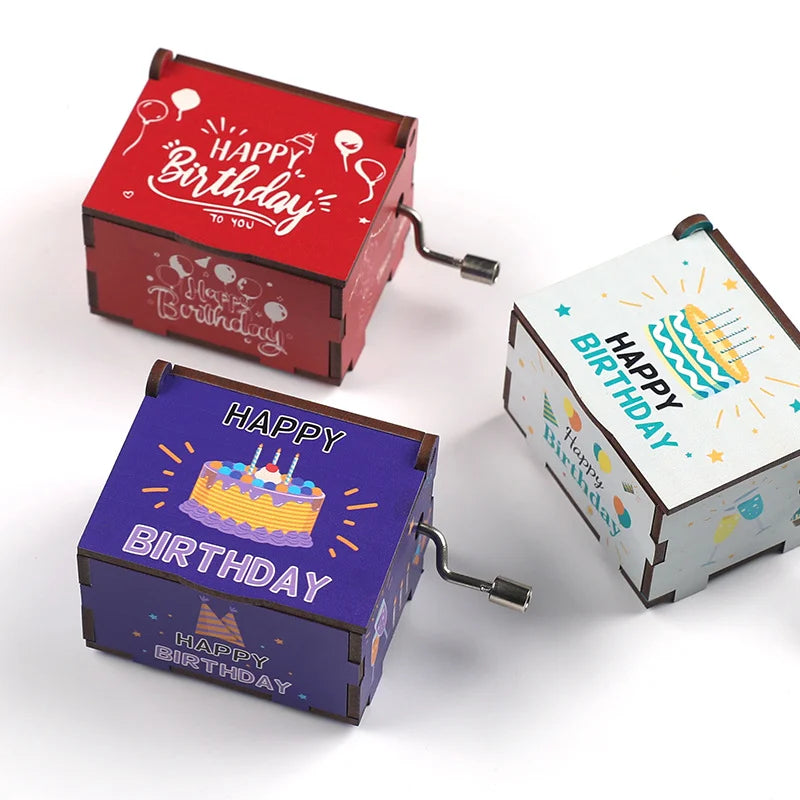 Wooden Hand-Cranked Birthday Music Box – Happy Birthday Tune
