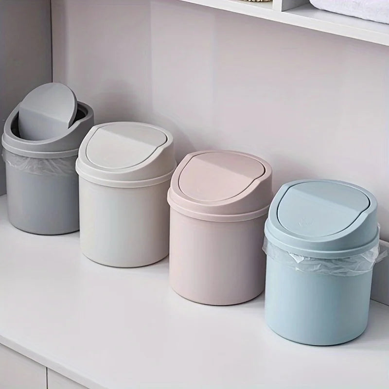 Mini Desktop Trash Can Bedroom Cleaning Small Lid Cylindrical Storage