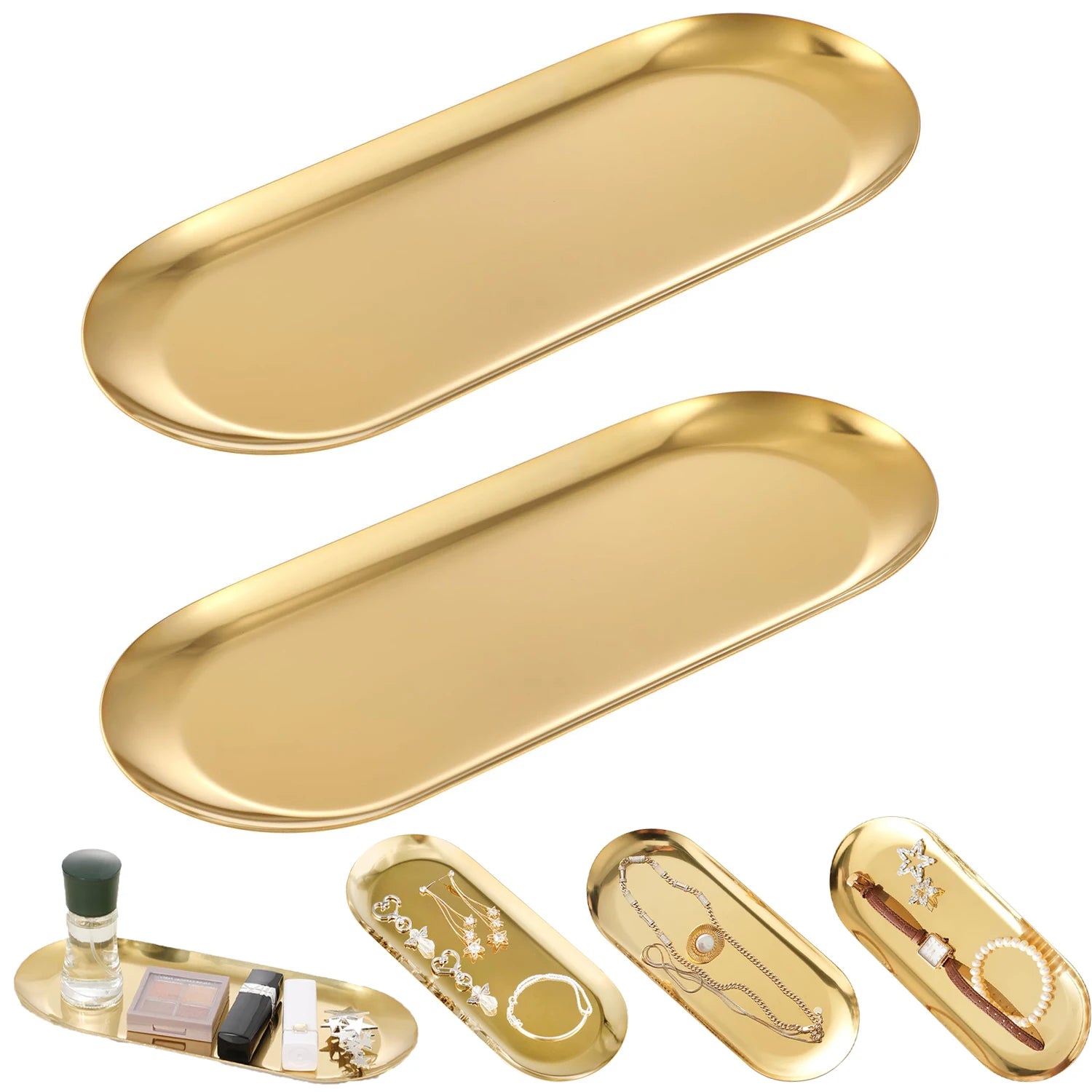 Gold Round Stainless Steel Decorative Trays – Nordic Style Set of 2