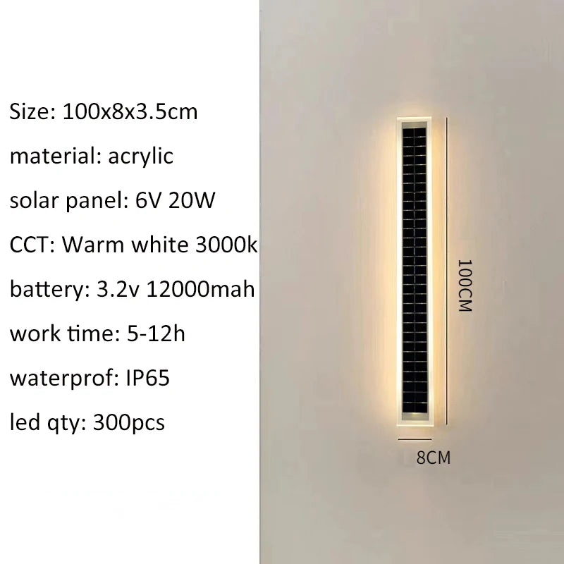 Solar Led Wall Light Outdoor 100cm Waterproof IP65 Long Wall Lamp for Garden Porch Light Washing Lamp for Courtyard Zpaxo 100CM-Human inductio