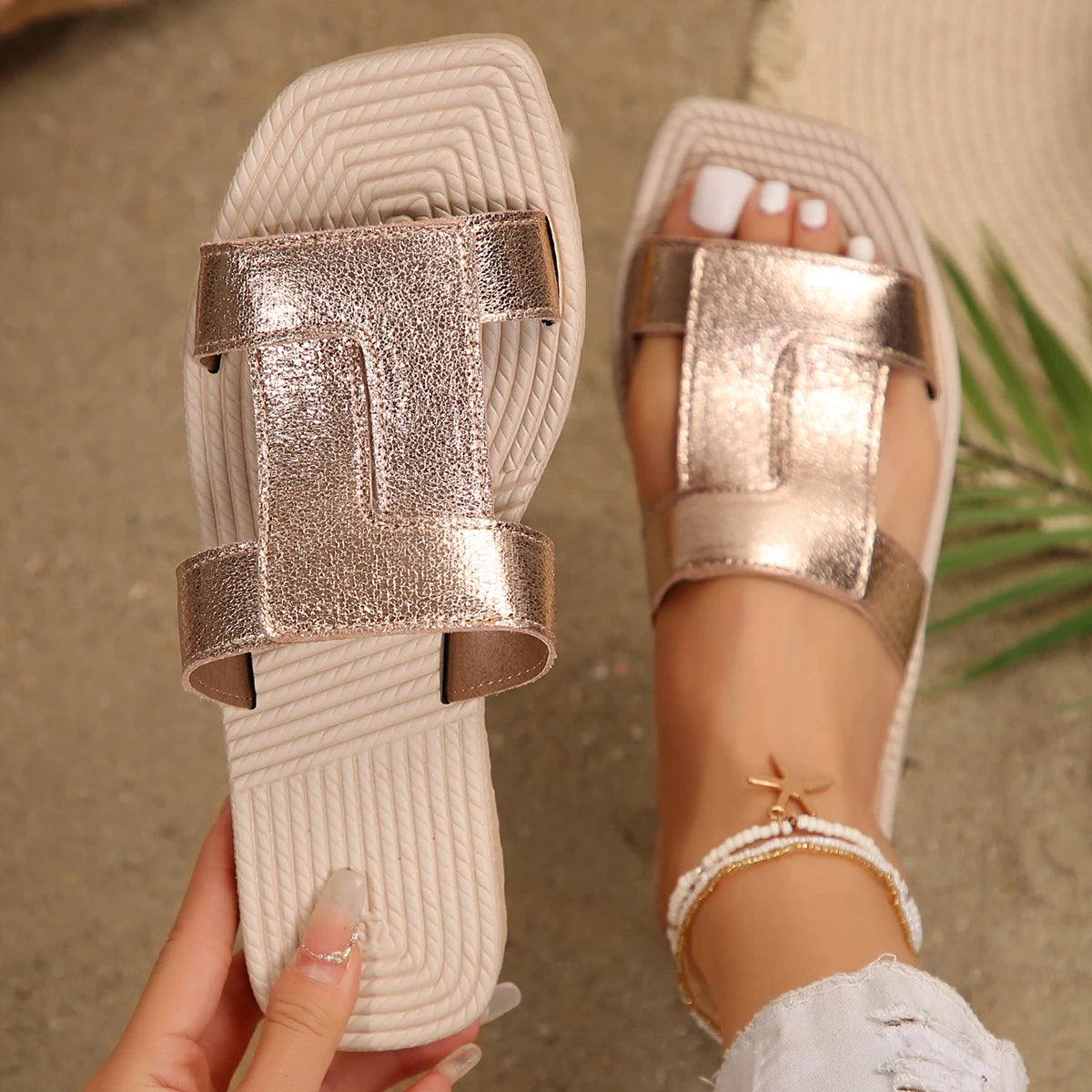 Women Slippers Casual Lightweight Sandals Summer Fashion Shoes Hemp Zpaxo Flash gold 41