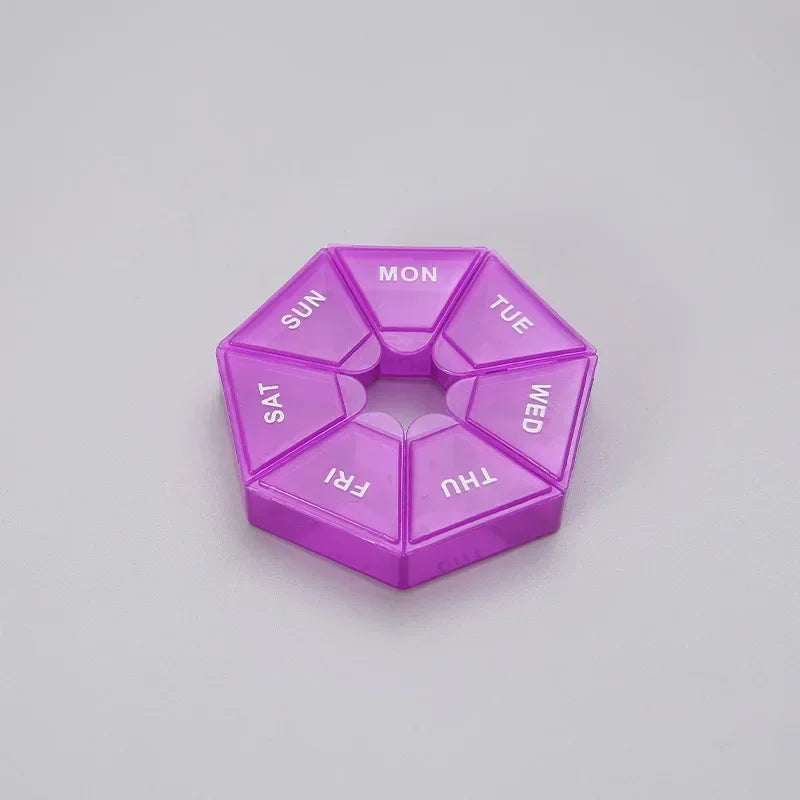 7-Day Round Pill Organizer – Mini Portable Weekly Pill Box