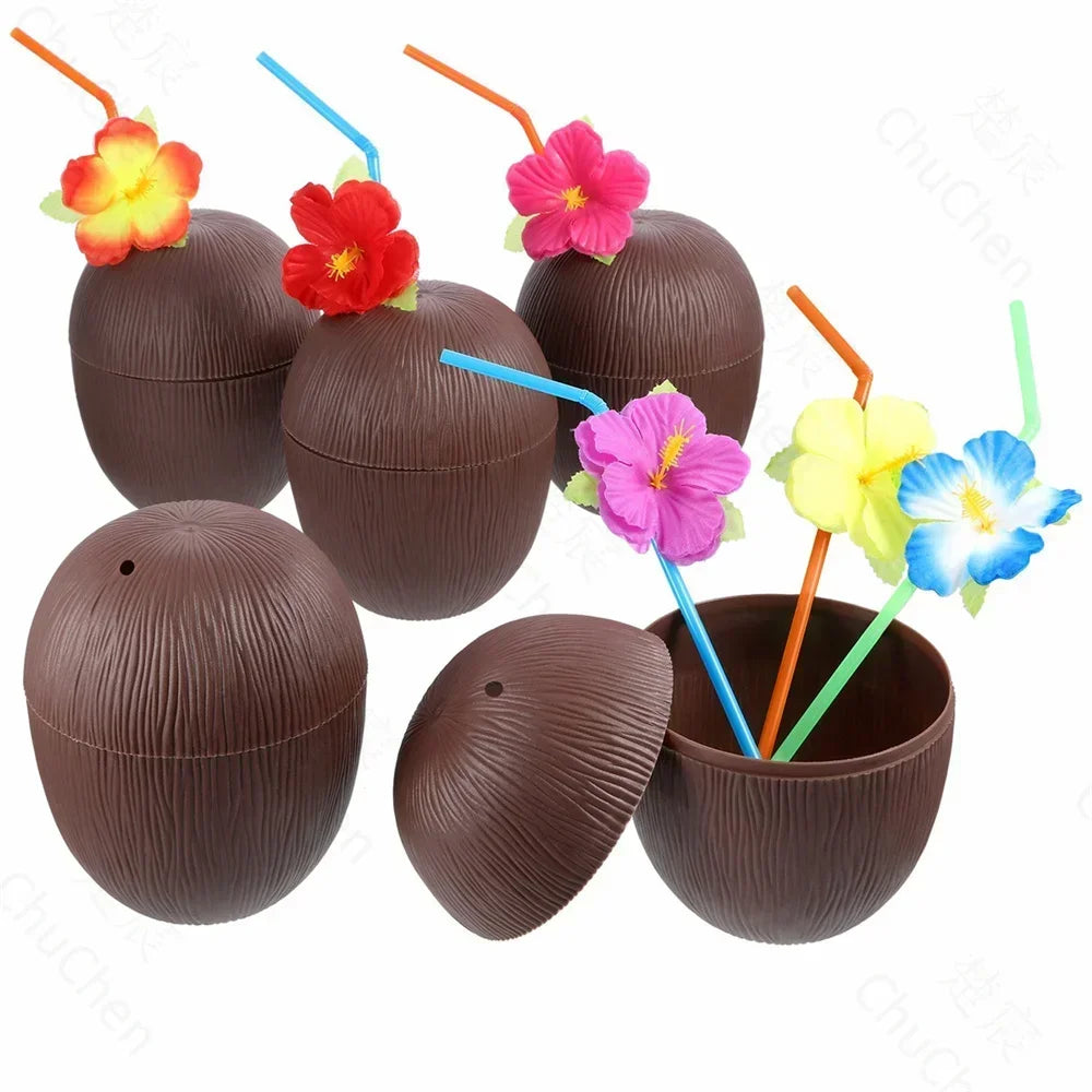 1PC Tropical Pineapple Coconut Drinking Cup Juice Cups Straw Luau Flamingo Birthday Beach Pool Party Hawaiian Decoration LIYI Zpaxo